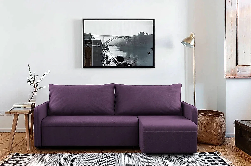 Угловой диван с независимым пружинным блоком Дюссельдорф Плюш Виолет