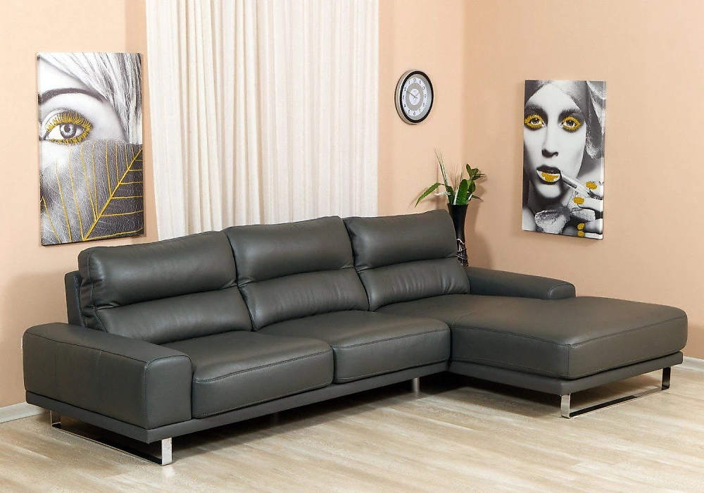 Модульный диван с оттоманкой  кожаный Рипозо