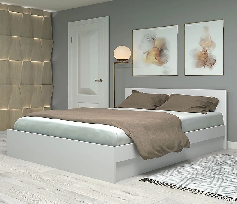 Двуспальная кровать молочный дуб Фреш КРФР-4-1600 Дизайн-1