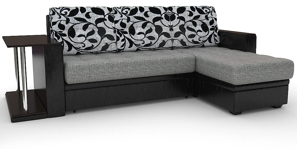 Угловой диван с подушками Атланта-эконом Грей Флауэрс со столиком