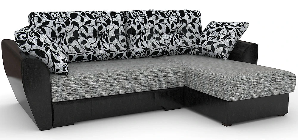 Угловой диван с подушками Амстердам-эконом Грей Флауэрс