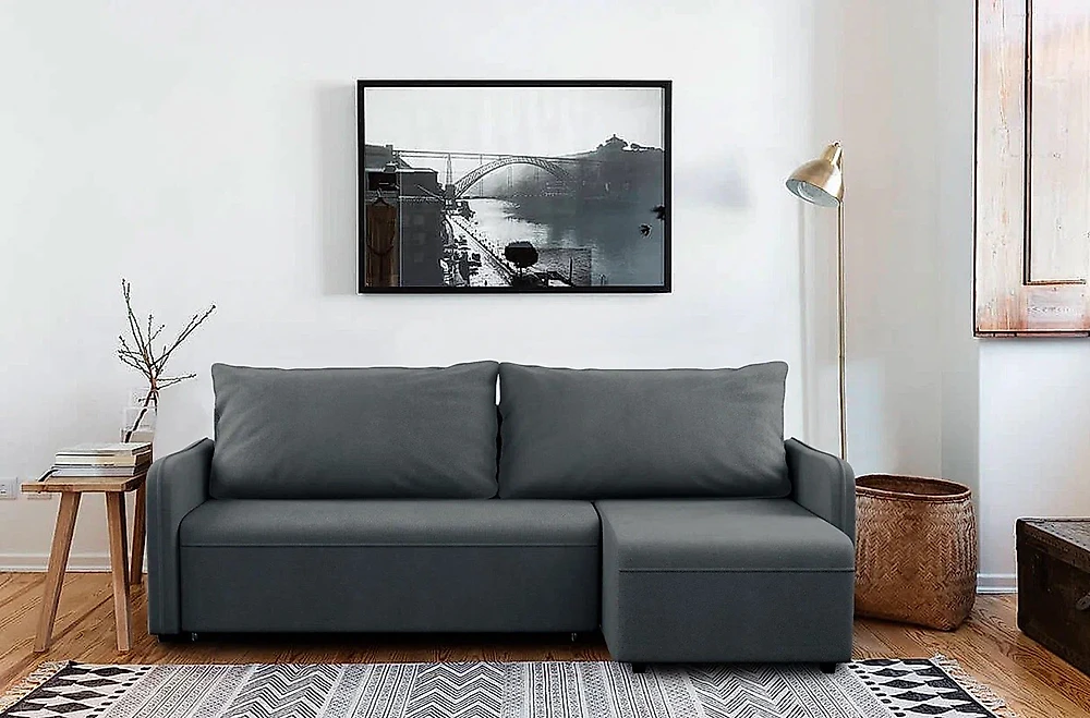 Угловой диван со спальным местом Дюссельдорф Плюш Графит