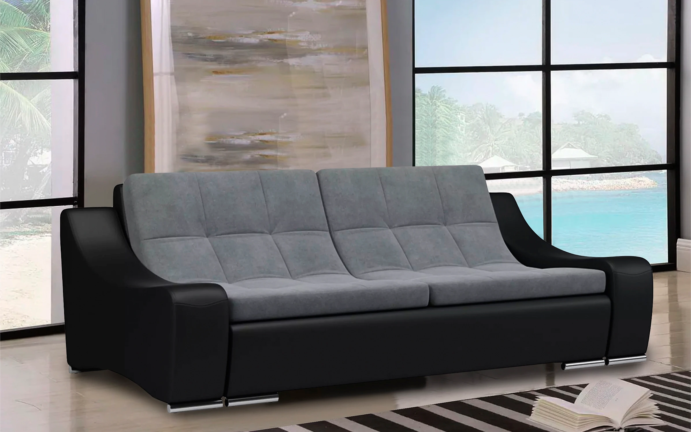  длинный модульный диван Монреаль-5 Плюш Графит