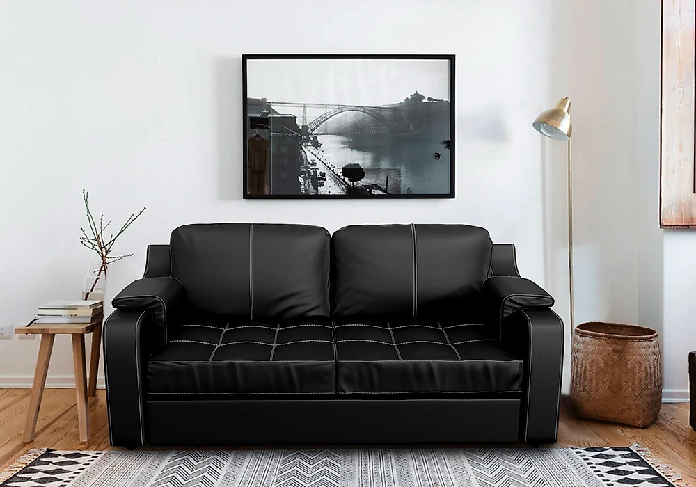 Чёрный офисный диван Берета  2-х местный Дизайн 3 кожаный
