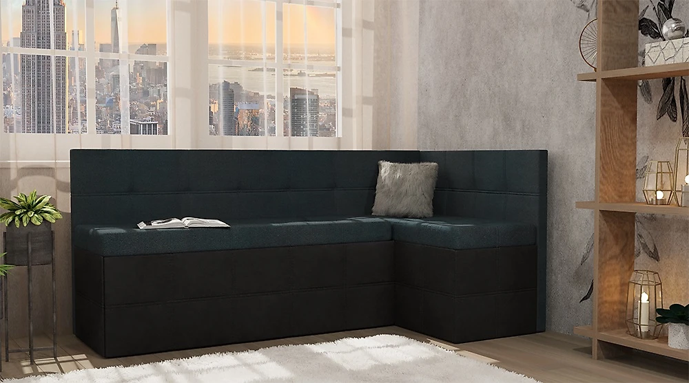 Выкатной диван с ящиком для белья Токио (Домино) Комби Блю угловой