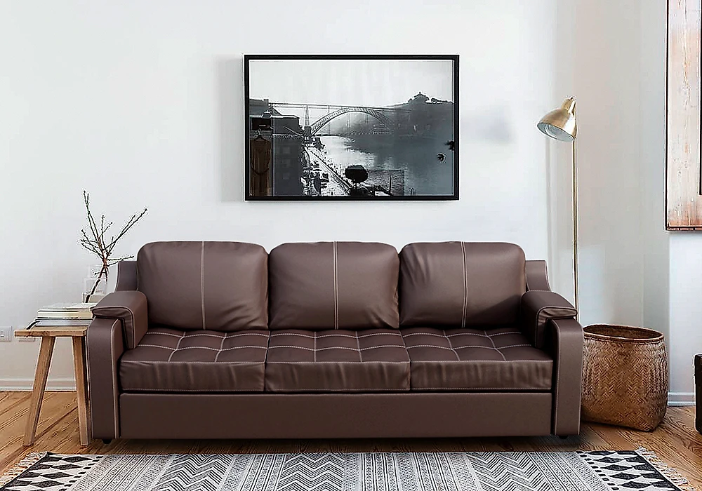 Коричневый прямой диван Берета Дизайн 4 кожаный