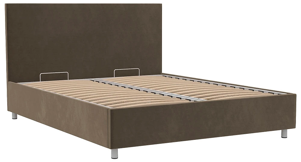 большая двуспальная кровать Белла 160х200 с бельевым ящиком Плюш Шоколад