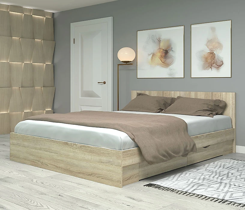 Двуспальная кровать молочный дуб Фреш КРФР-4-Я-1600 Дизайн-2