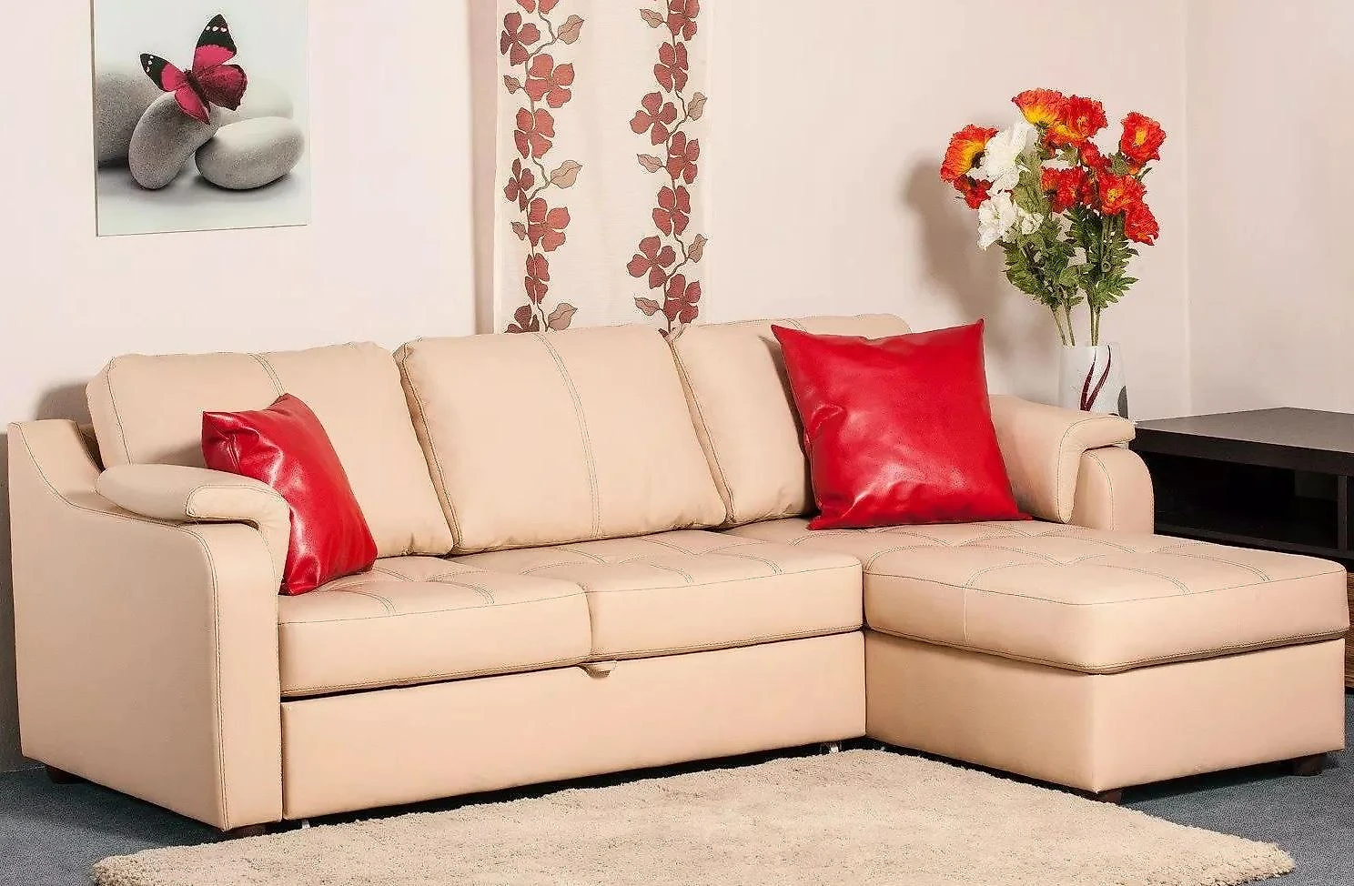 Тканевый угловой диван Берета Дизайн 2 кожаный