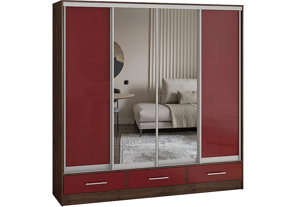 Красный шкаф Версаль-200 МДФ-2 Зеркала-МДФ Дизайн-2