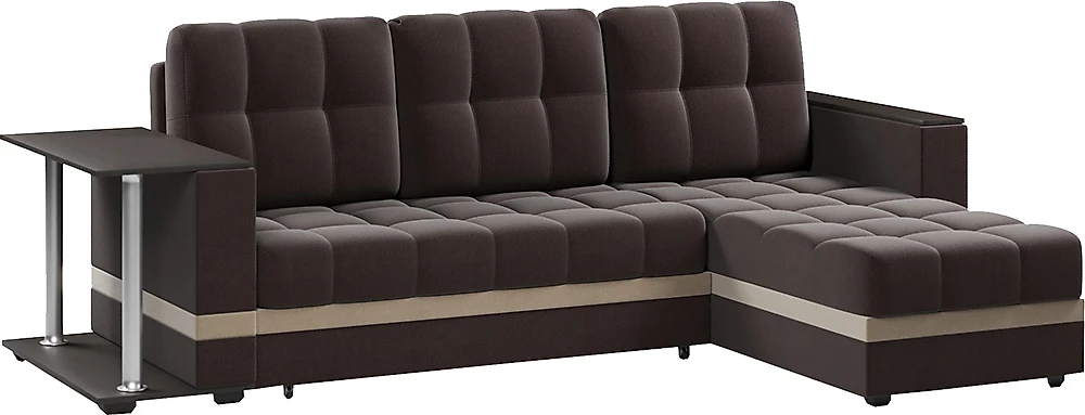 Угловой диван с ящиком в подлокотниках Атланта Классик Браун со столиком