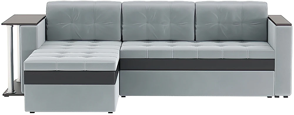 Угловой диван с правым углом Атланта Плюш Лайт Грей со столиком