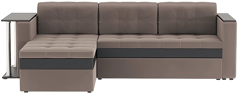Угловой диван с правым углом Атланта Плюш Лайт Браун со столиком
