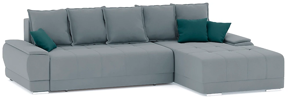 Угловой диван с независимым пружинным блоком Nordviks (Модерн) Плюш Плюш Лайт Грей - Изумруд