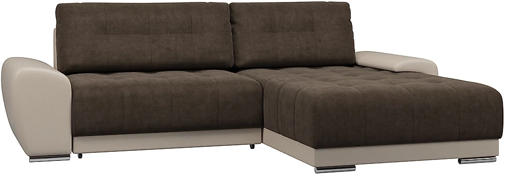 Угловой диван с независимым пружинным блоком Пуэрто Плюш Шоколад Беж