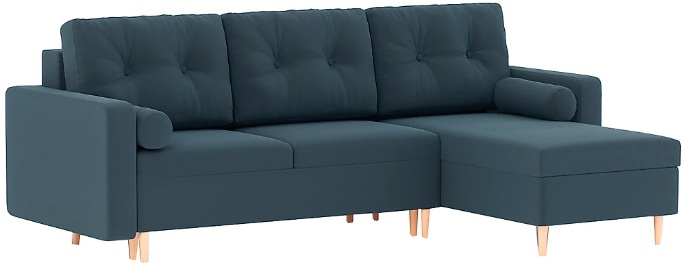 Угловой диван с независимым пружинным блоком Белфаст Плюш Дарк Блю